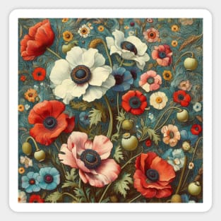 anemone and poppy flower pattern 4 Magnet